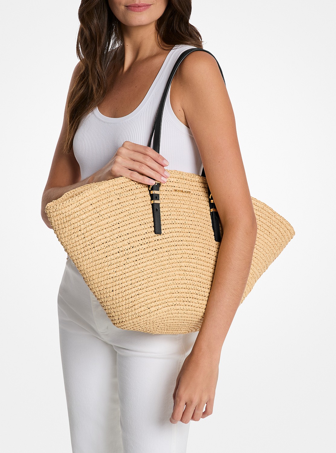 【michael kors】ハンドクロシェ ストロー トート ラージ 公式アウトレット】ISA ハンドクロシェ トート ラージ - トート