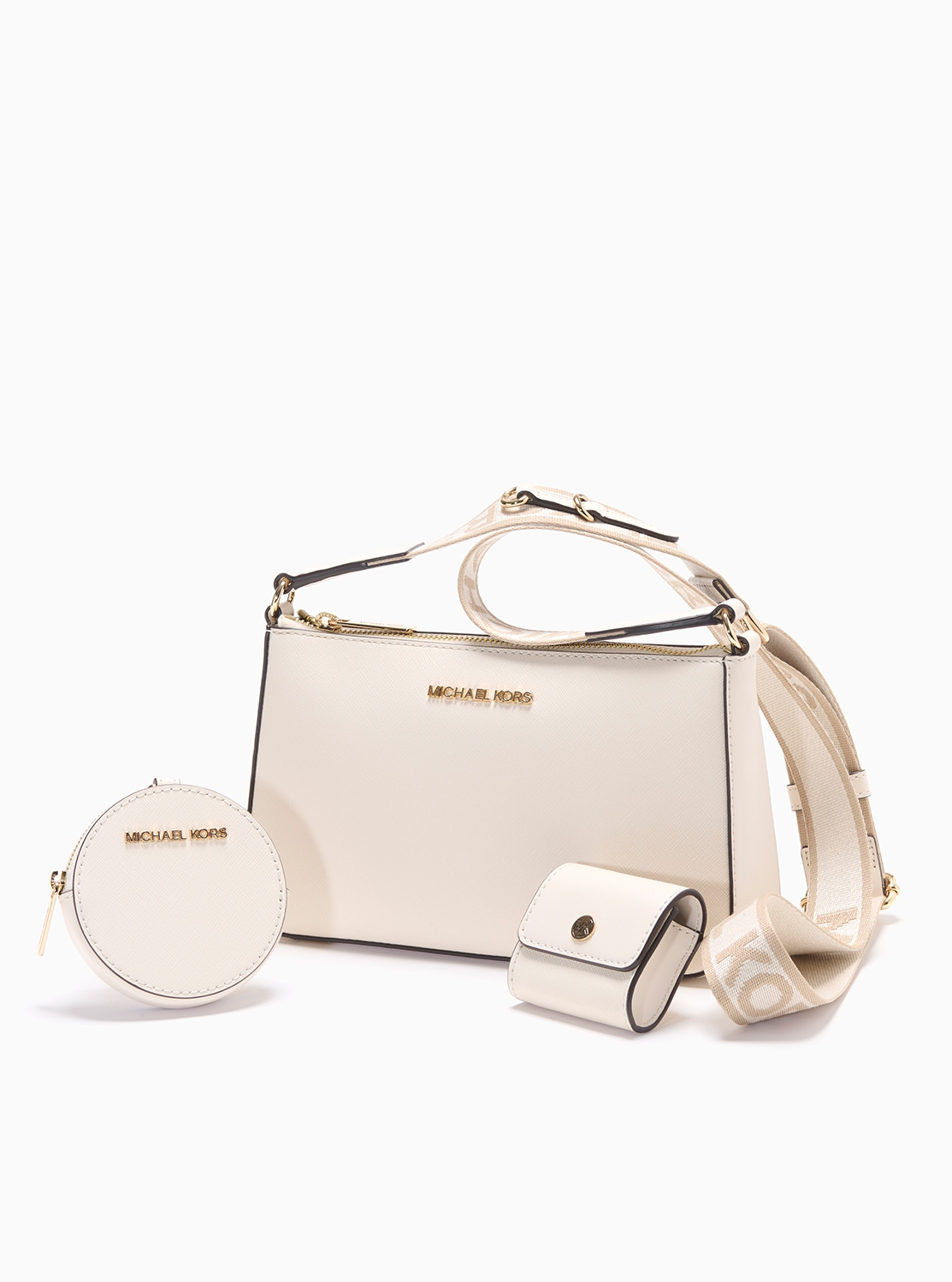 JET SET TRAVEL クロスボディ ウィズ テックアタッチ スモール - MKシグネチャー