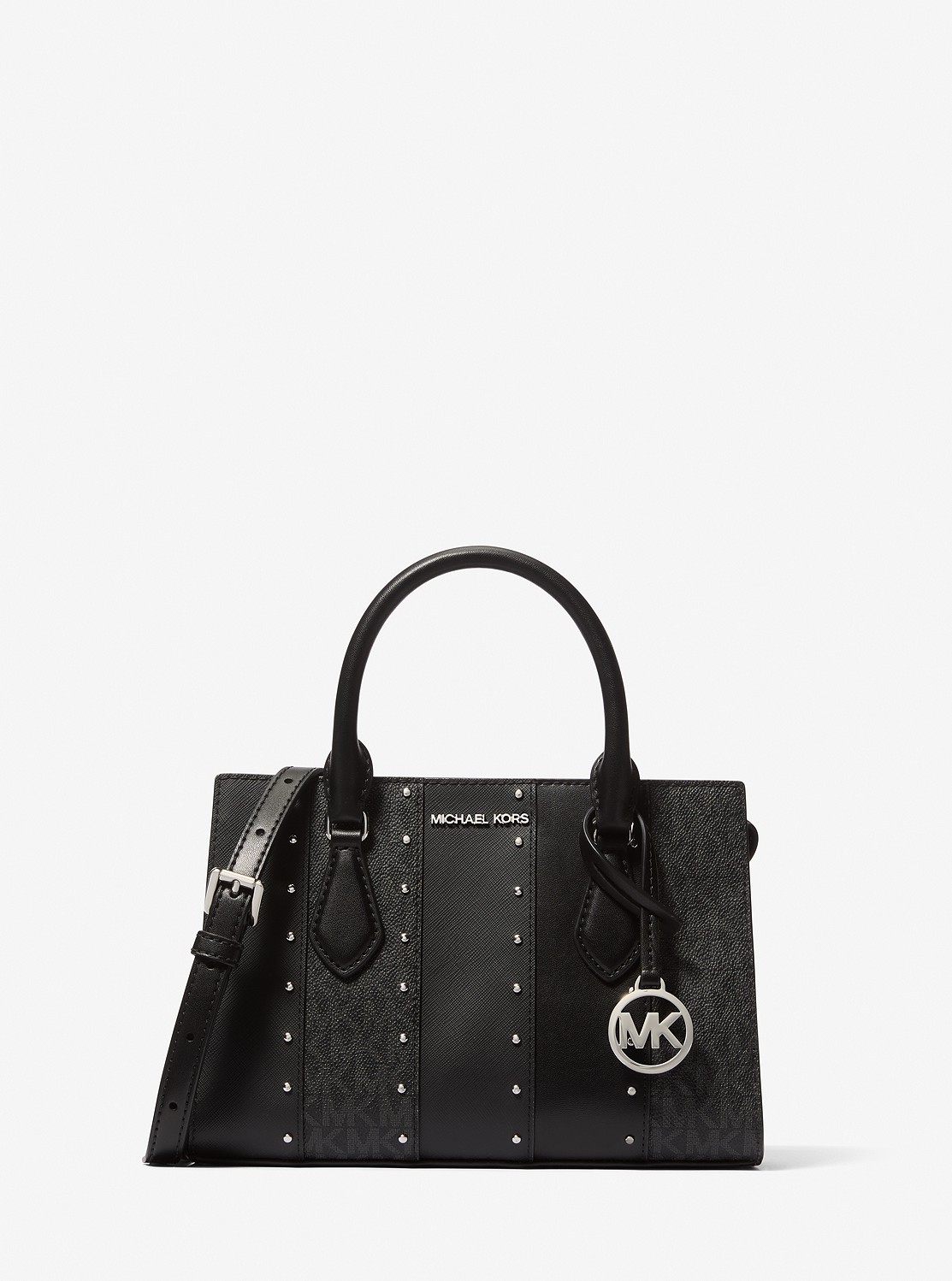 本日限定価格 新品 マイケルコース SHEILA ロゴ 総柄 ショルダーネイビー 公式アウトレット】SHEILA スタッズ パッチワーク センター