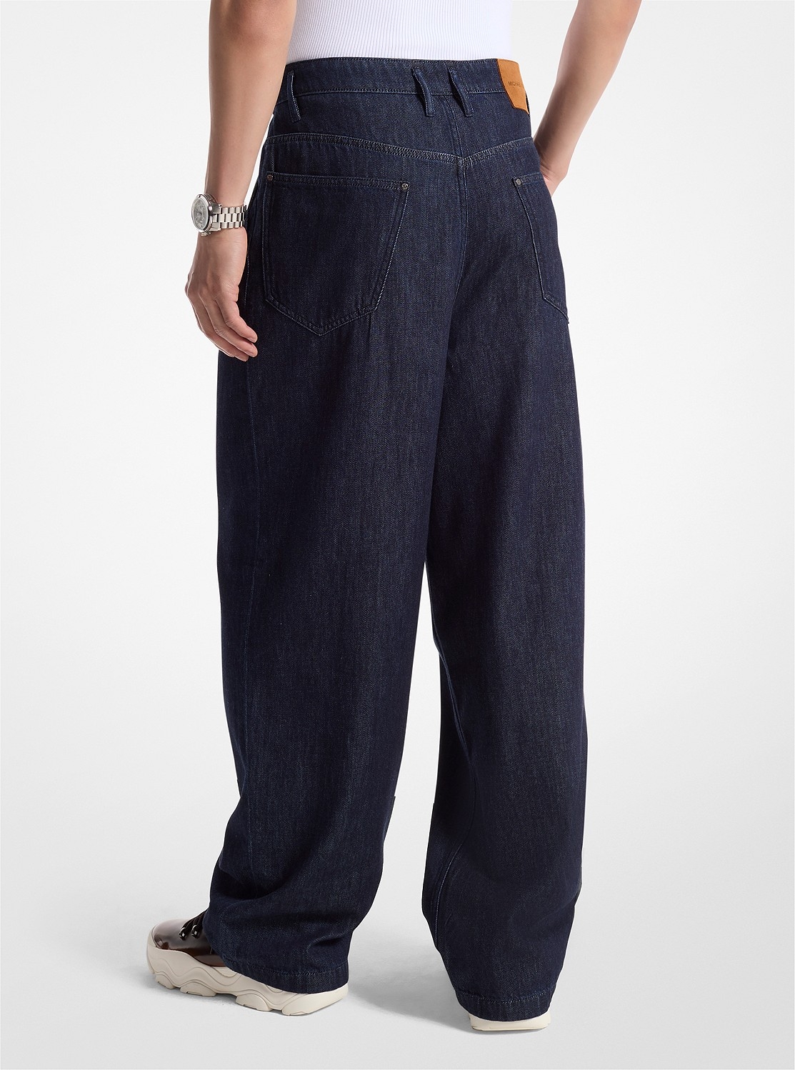 プリーツ ワイドレッグ デニム ジーンズ