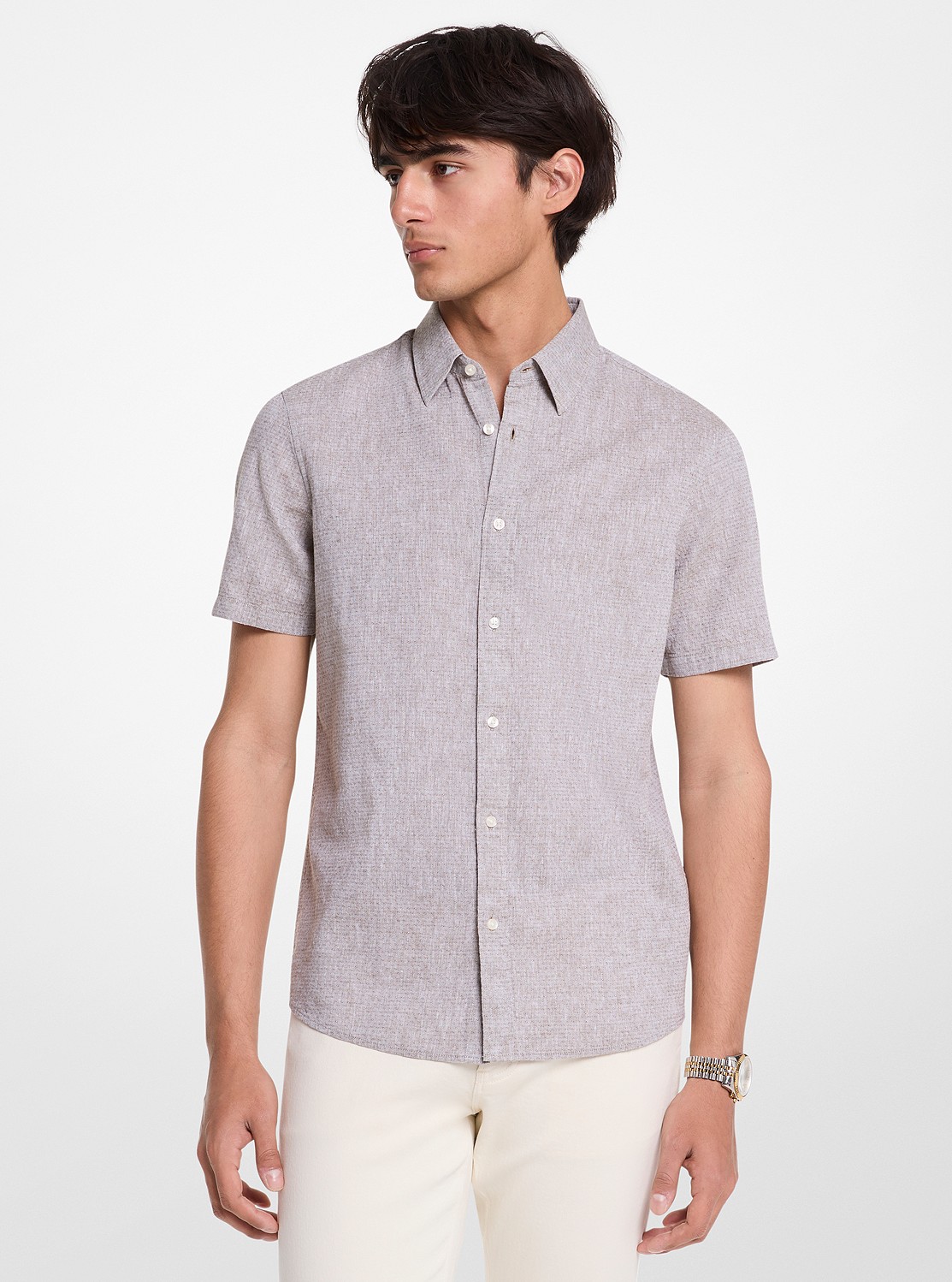 ドット リネン & コットン シャツ