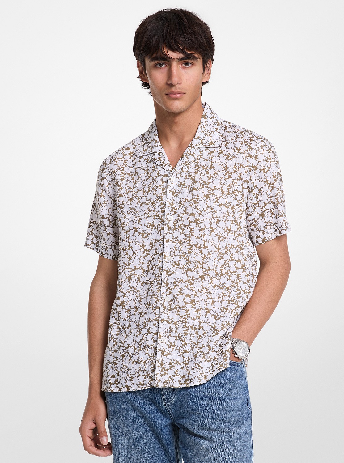 フローラル リネン キャンプ シャツ