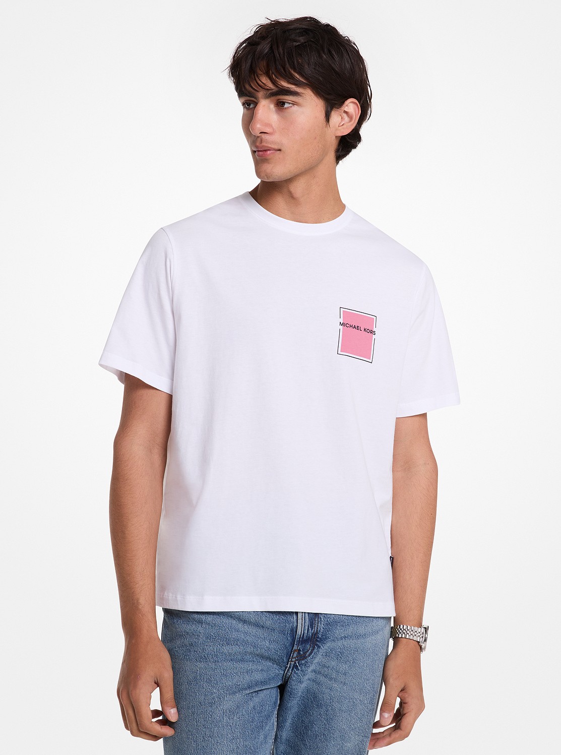 Michael Kors☆グラフィック ロゴラベル コットン Tシャツ 公式アウトレット】グラフィック ロゴ コットン Tシャツ