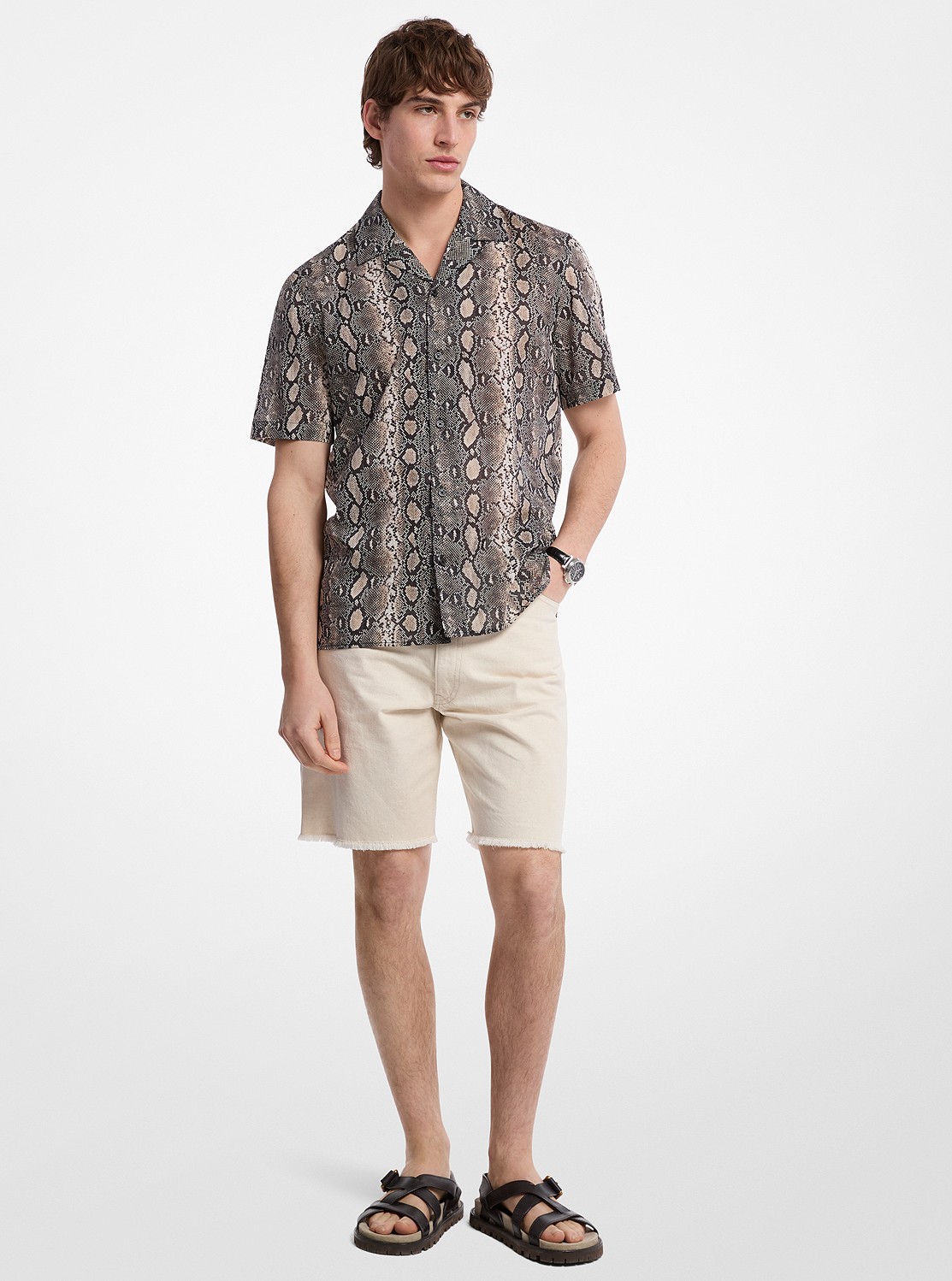スネーク プリント コットン キャンプ シャツ