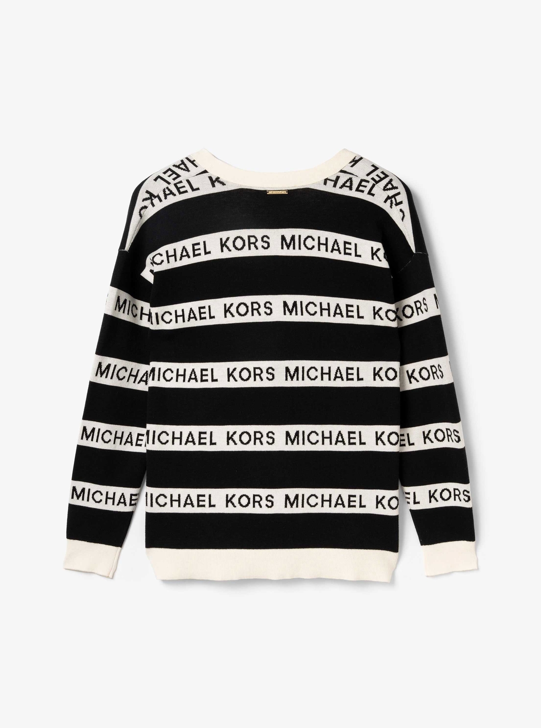 マイケルマイケルコース ニットカーディガン 長袖 Vネック ロゴ 総柄 茶 黒 MICHAEL KORS（マイケルコース）の「MK ロゴ ジャカード Vネック