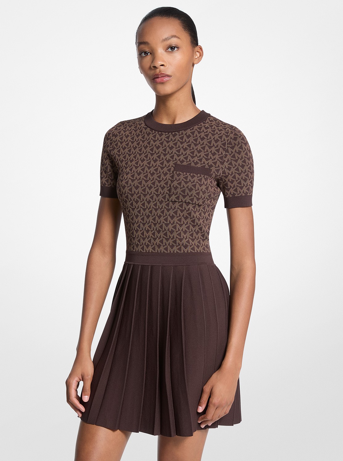 ロゴ ジャカード プリーツ ミニドレス