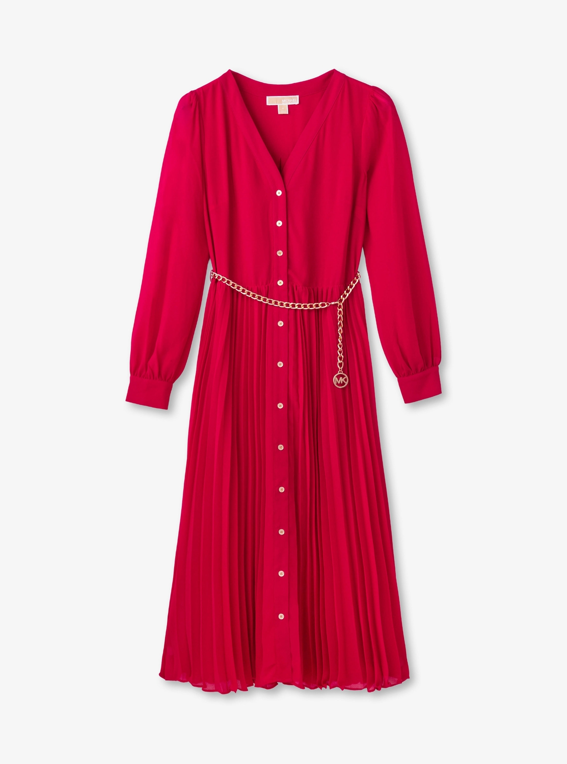 ソリッド プリーツ ロングスリーブ ミディ ドレス