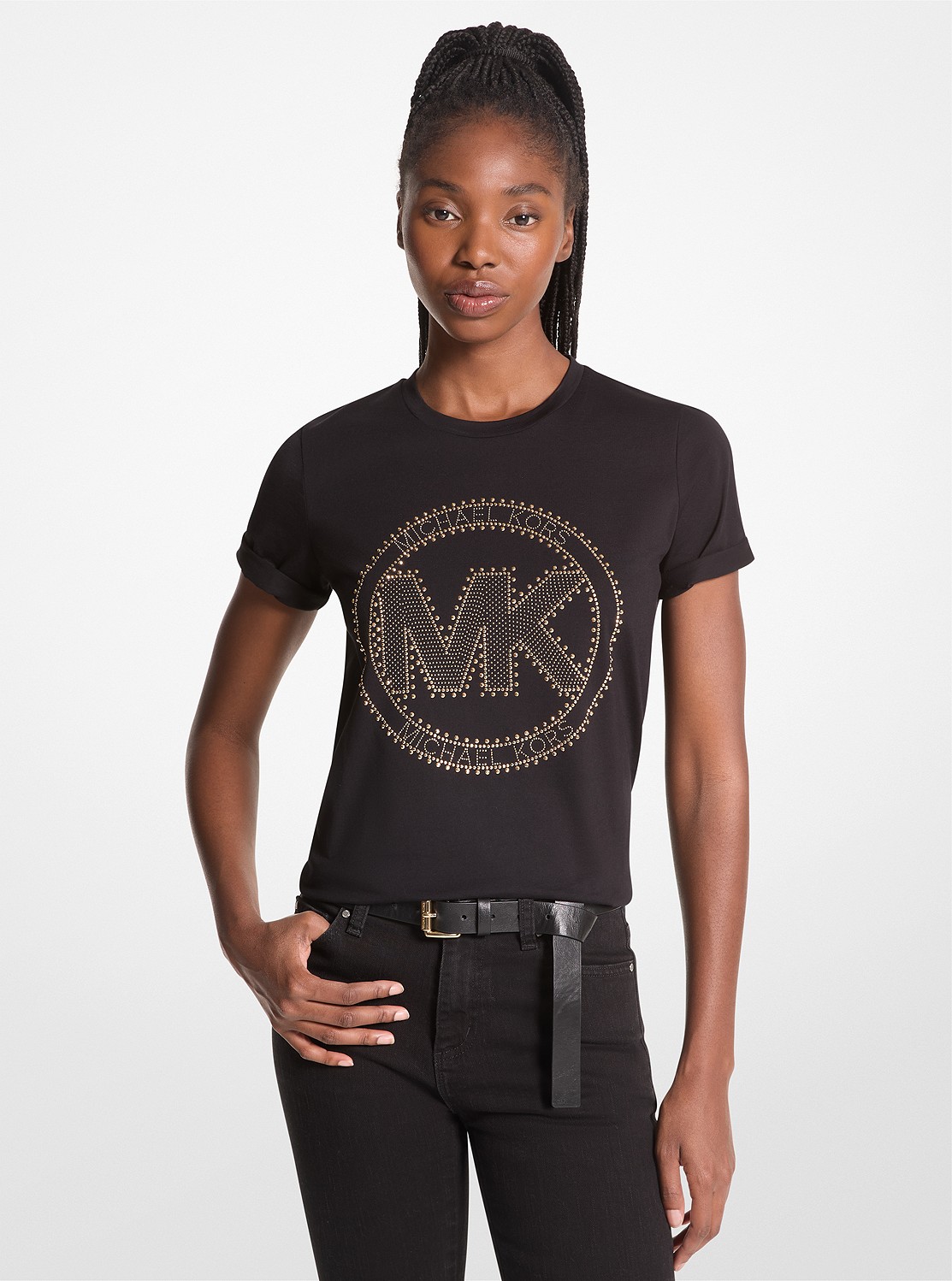 ☆MICHAEL KORS☆ ラインストーン MK サークル ロゴ Tシャツ 公式アウトレット】ラインストーン MK サークル ロゴ Tシャツ