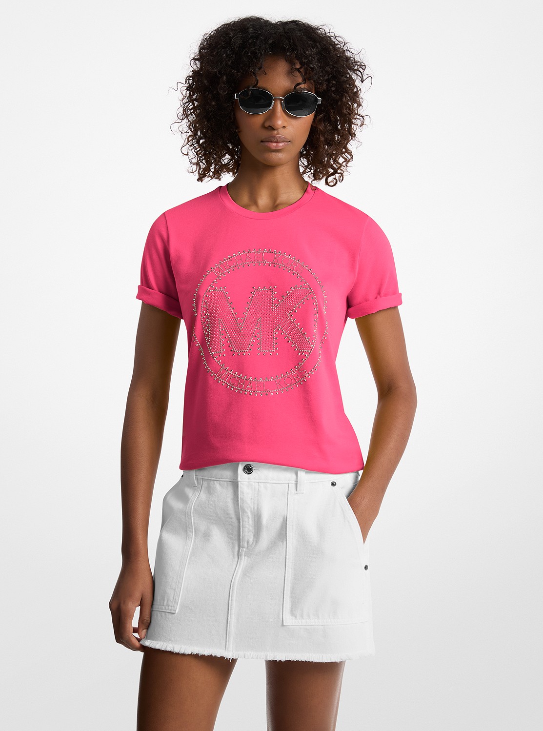 ☆MICHAEL KORS☆ ラインストーン MK サークル ロゴ Tシャツ 公式アウトレット】ラインストーン MK サークル ロゴ Tシャツ