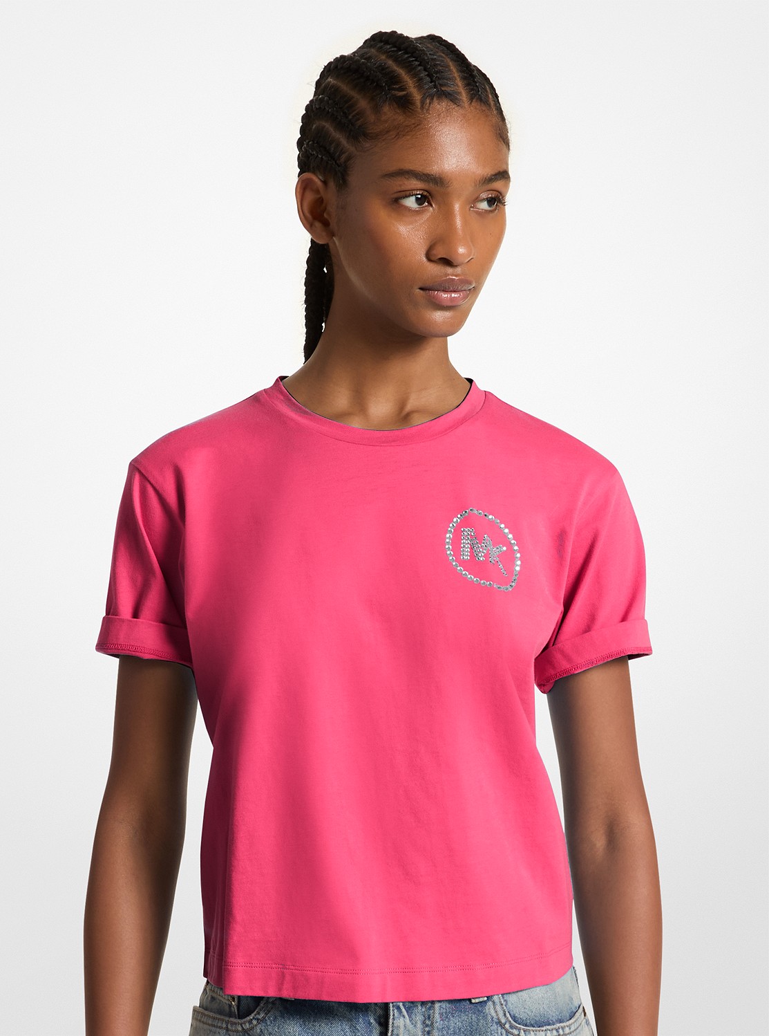 即日発送 ★Michael Kors★ ラインストーン MK CHARM Tシャツ 公式アウトレット】ラインストーン MK CHARM Tシャツ