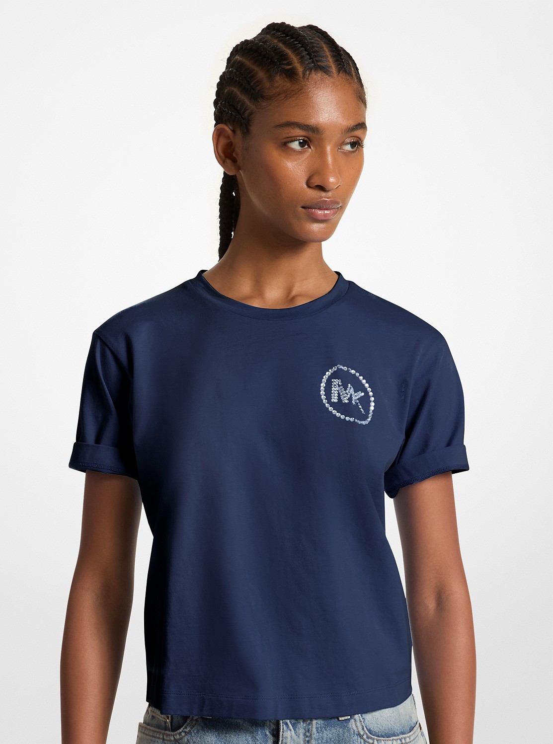即日発送 ★Michael Kors★ ラインストーン MK CHARM Tシャツ 公式アウトレット】ラインストーン MK CHARM Tシャツ - トップス