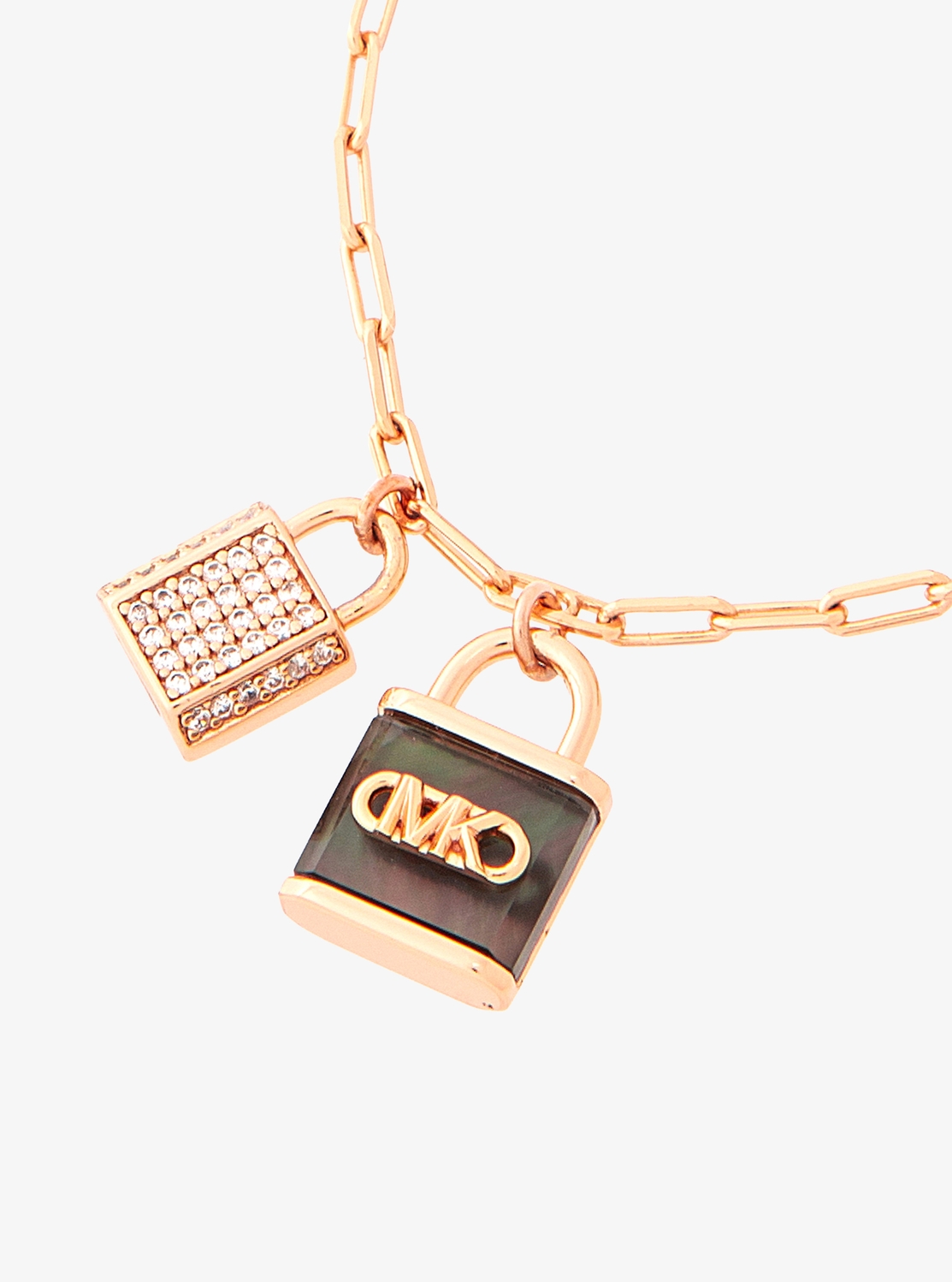 ローズゴールド ペーパークリップ チェーン ブレスレット ウィズ ゴールド パヴェ アンド グレー ロック