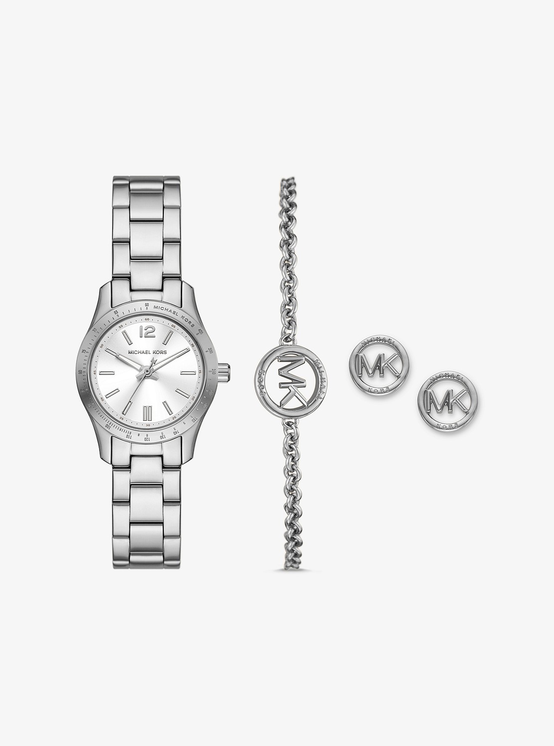 MICHAEL KORS シルバー文字盤 時計 2点セット 公式アウトレット】BERKLEY シルバートーン ウォッチ & ロゴ