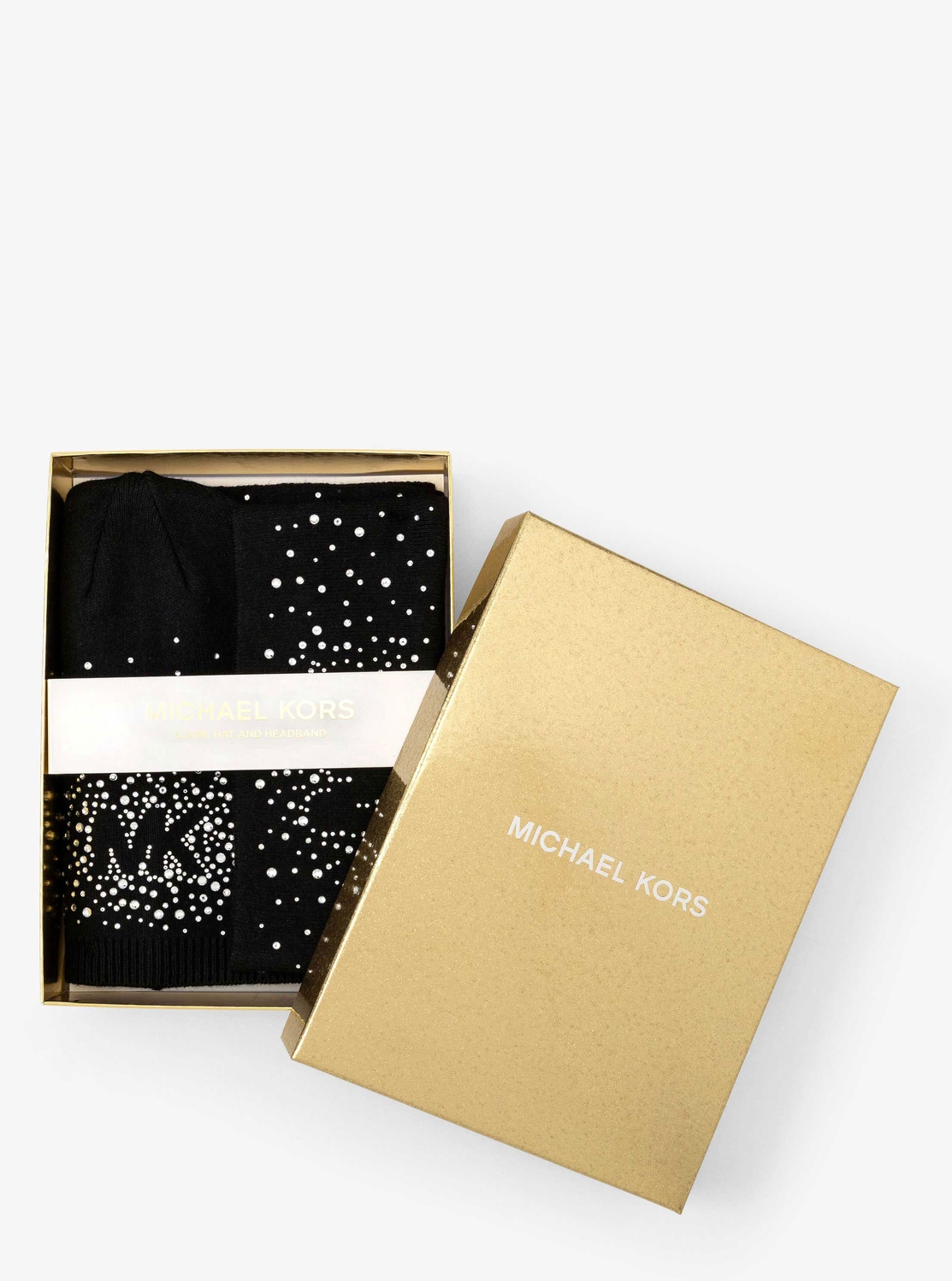 MK ラインストーンロゴ マフラー&ビーニー&ヘアバンド セット