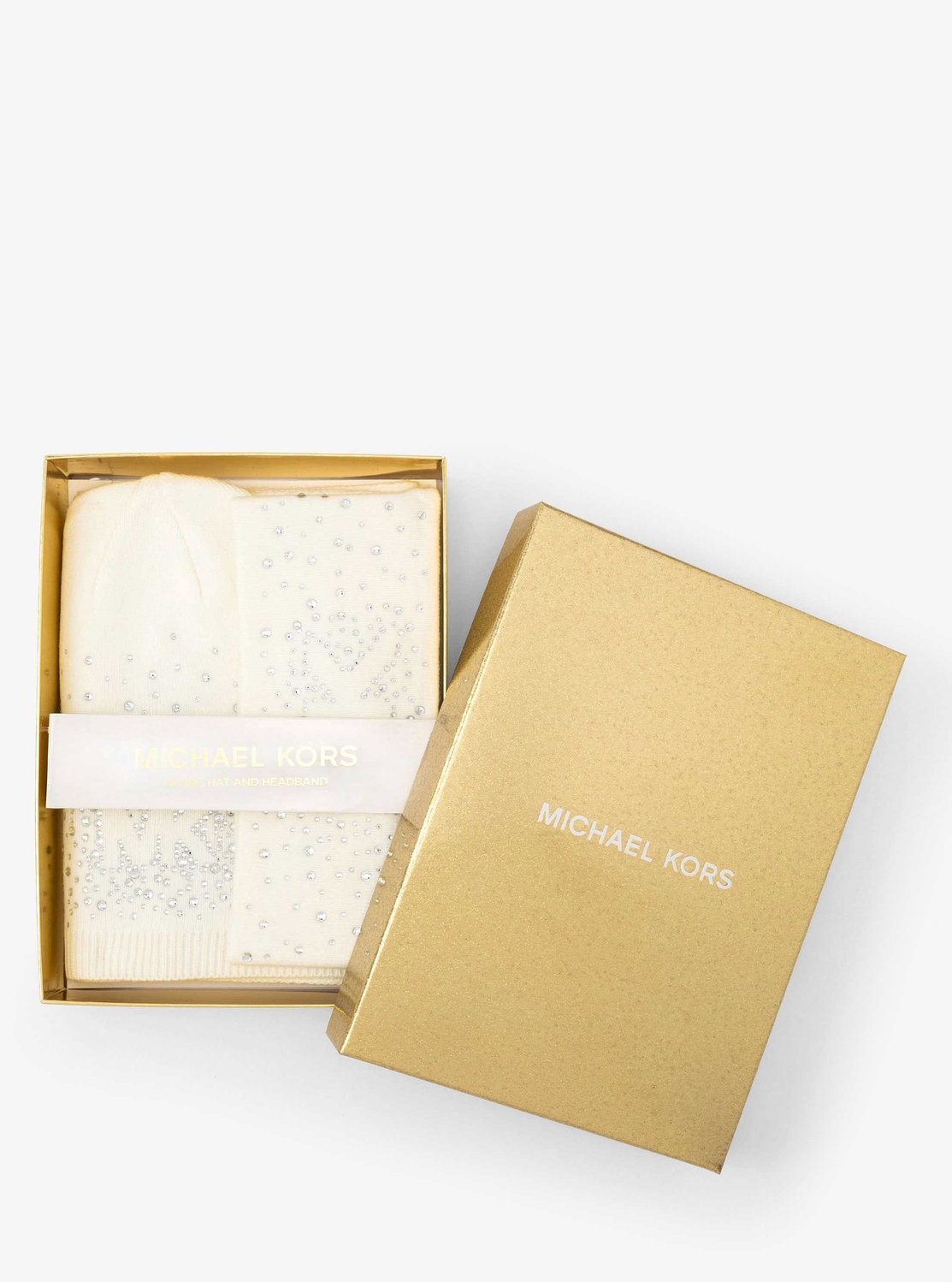 MK ラインストーンロゴ マフラー&ビーニー&ヘアバンド セット