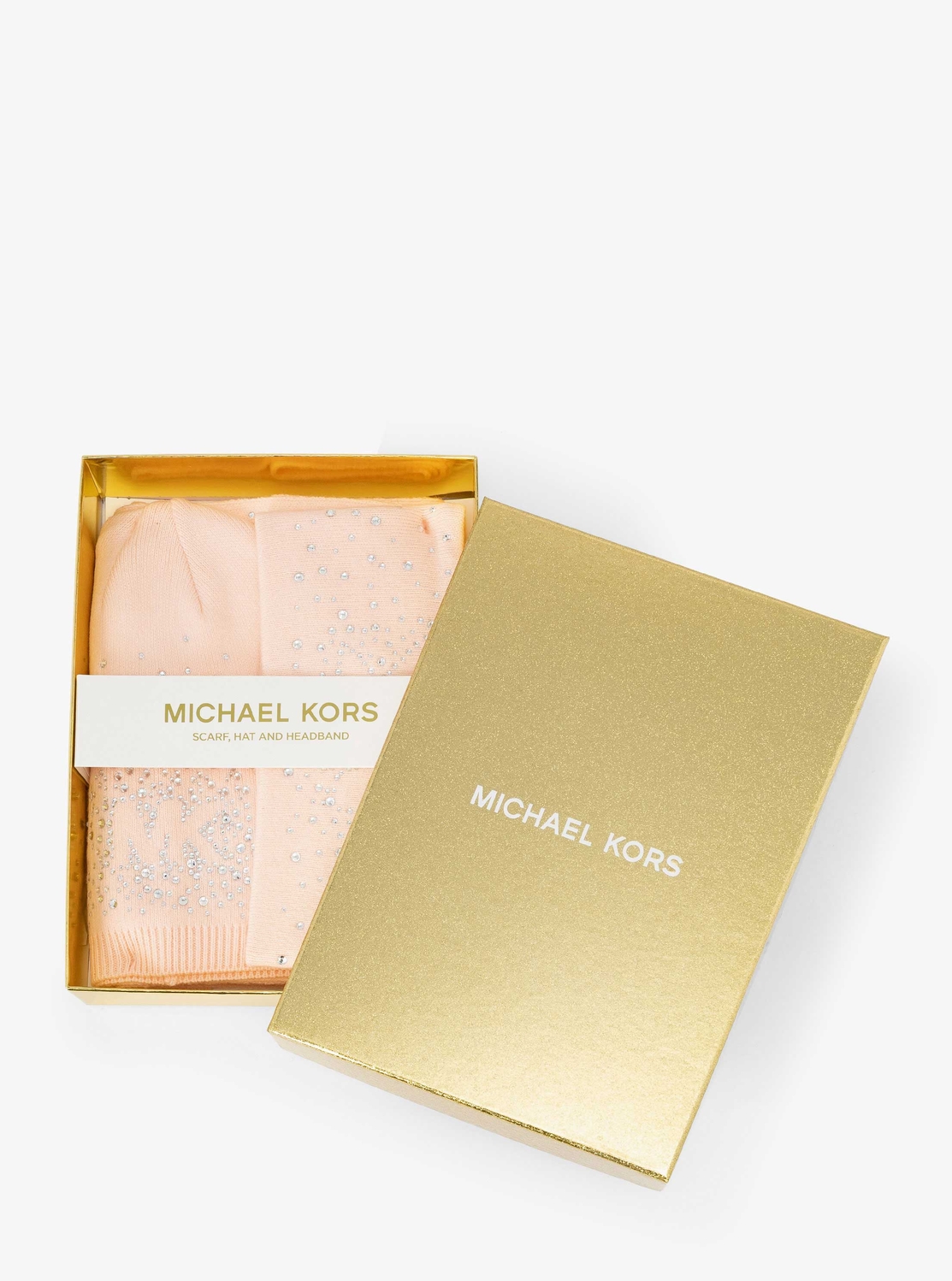 MK ラインストーンロゴ マフラー&ビーニー&ヘアバンド セット