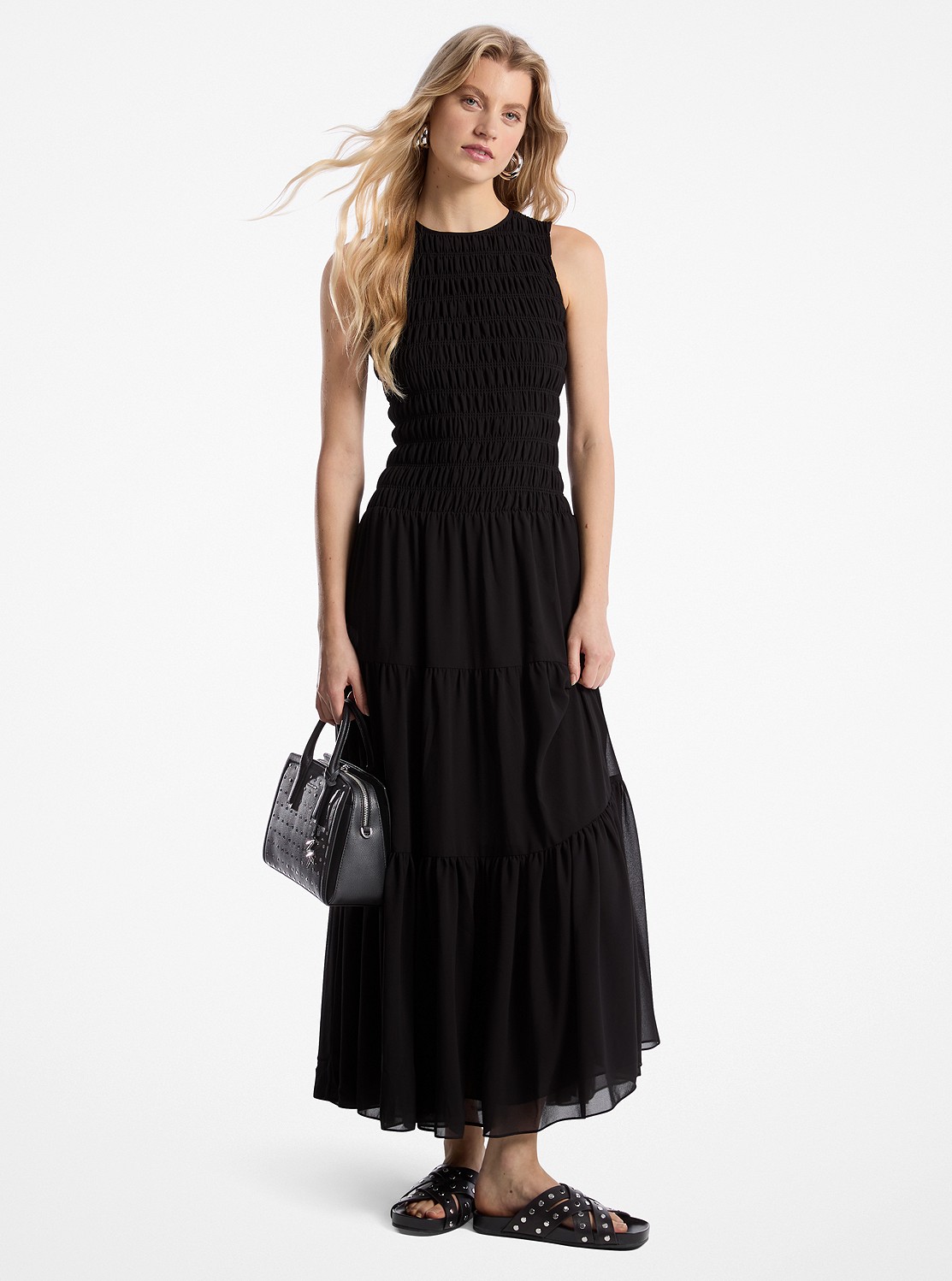 【MICHAEL KORS】スモック ジョーゼット タンク ドレス 公式アウトレット】スモック ジョーゼット タンク ドレス