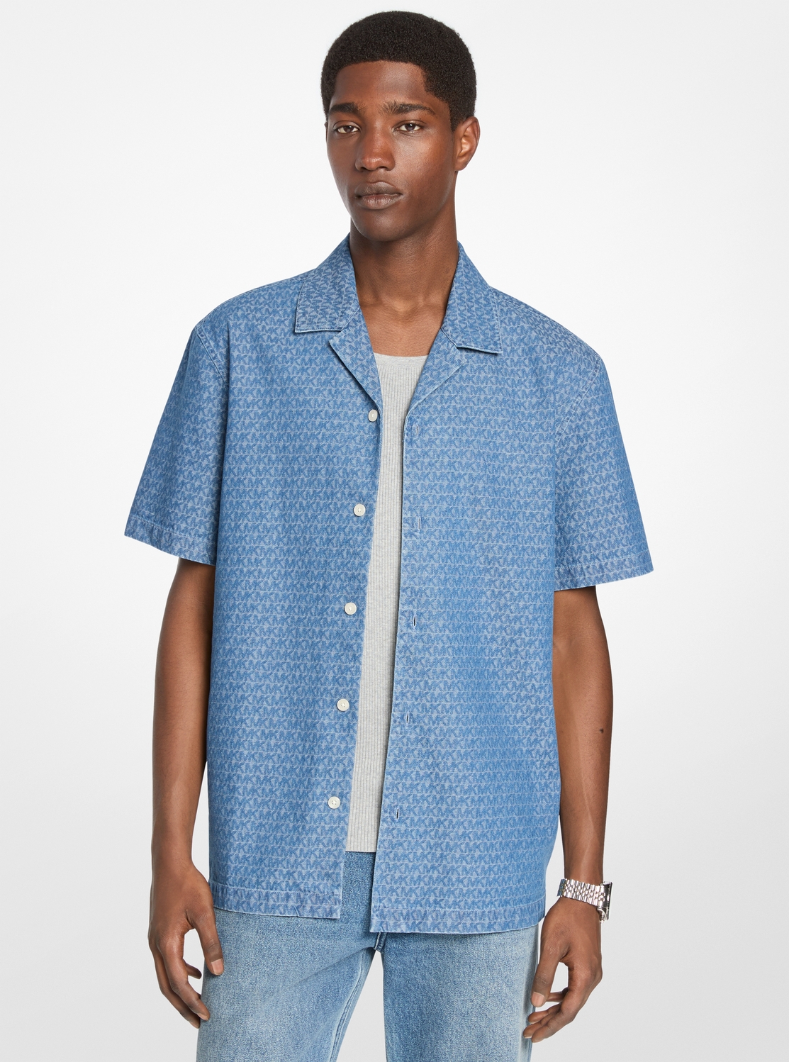 ロゴ シャンブレー ジャガード キャンプ シャツ