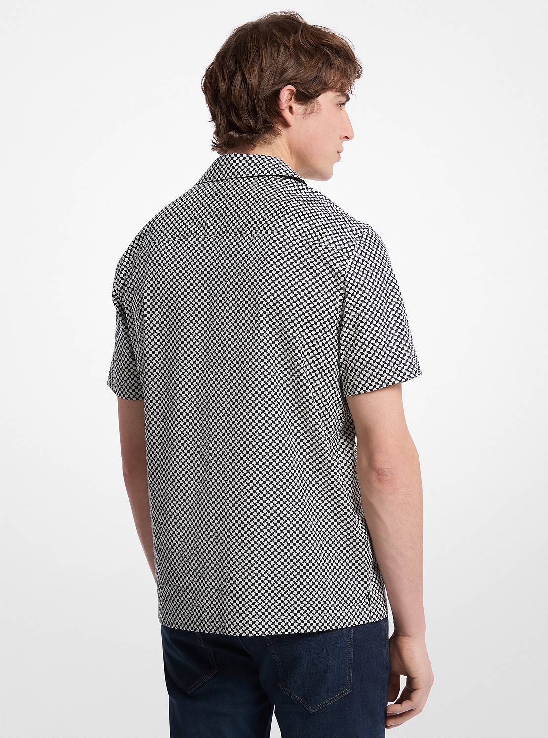 ジオメトリック プリント ストレッチコットン シャツ