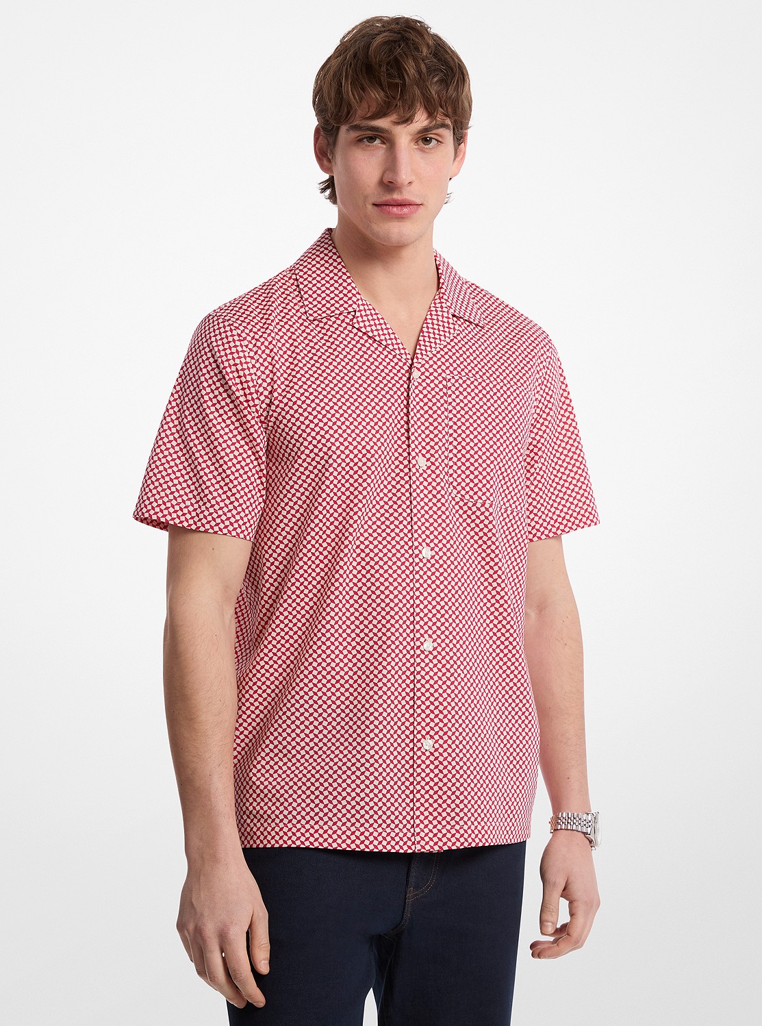 ジオメトリック プリント ストレッチコットン シャツ