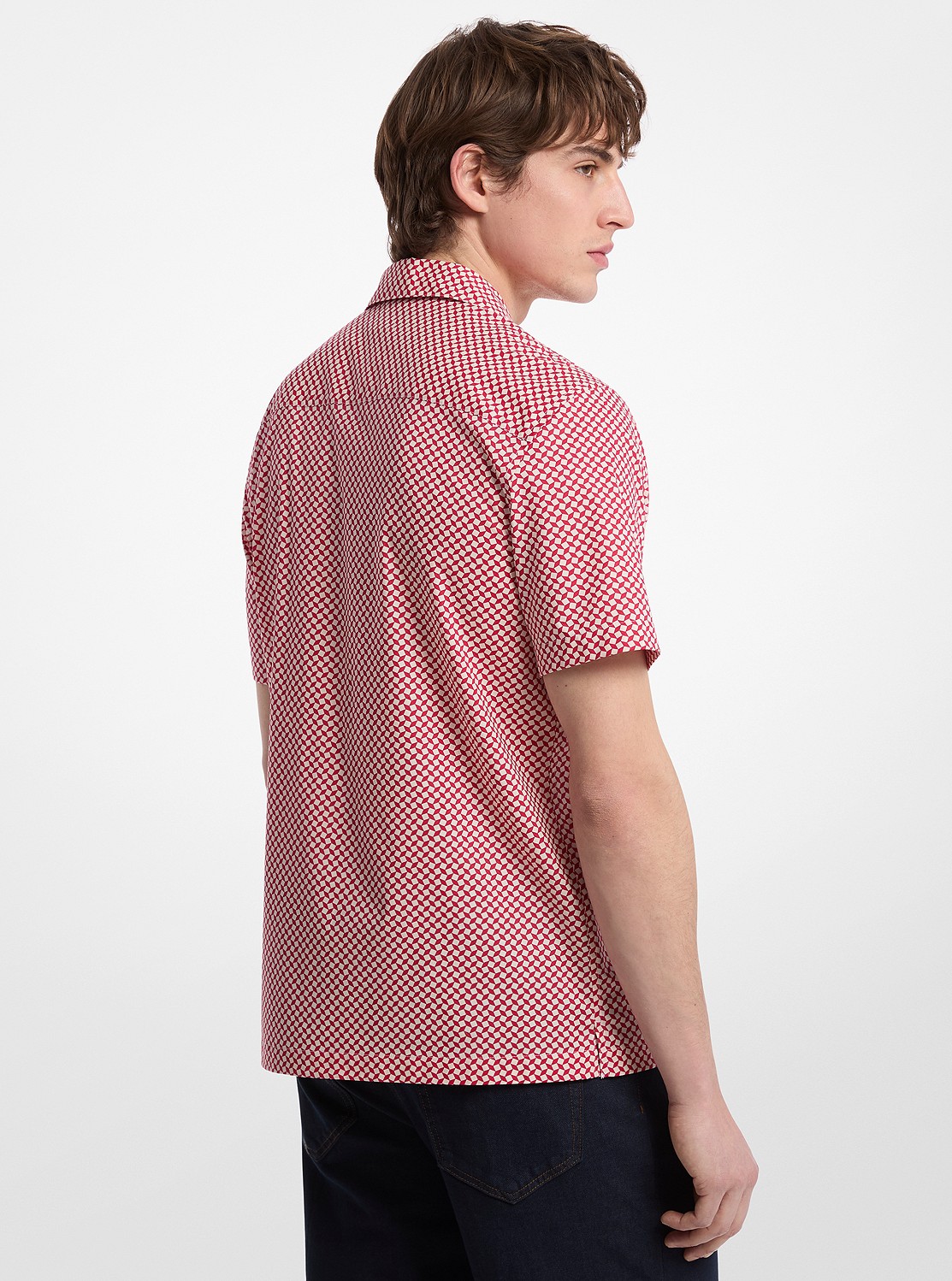 ジオメトリック プリント ストレッチコットン シャツ