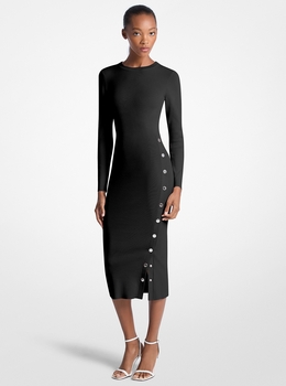 公式アウトレット】ソリッド スナップ ロングスリーブ ミディ ドレス